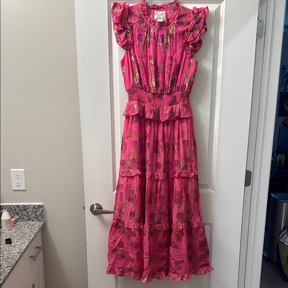 Shoshanna Maren Dress in Fuschia and Gold Floral Maxi Dress